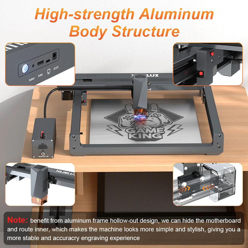 Engraving machine, , L6 10W, High Accuracy, Portable, Laser Engraver Cutter, Air Assist Kits, Support APP Lightburn, EU-PLUG, Black, Standard size