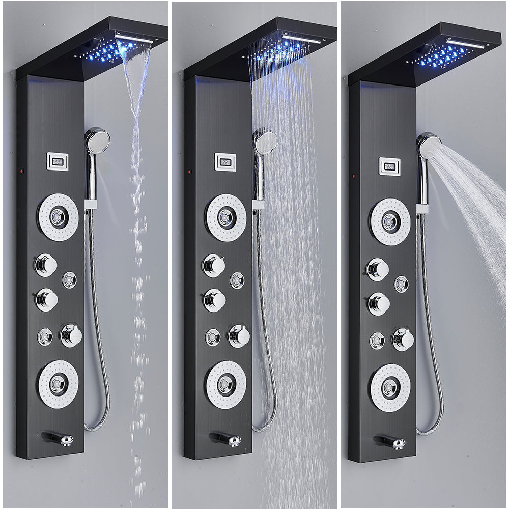 Faucet, Onyzpily, 8029, LED Light, Waterfall, In Wall, Spa Massage Sprayer, Black