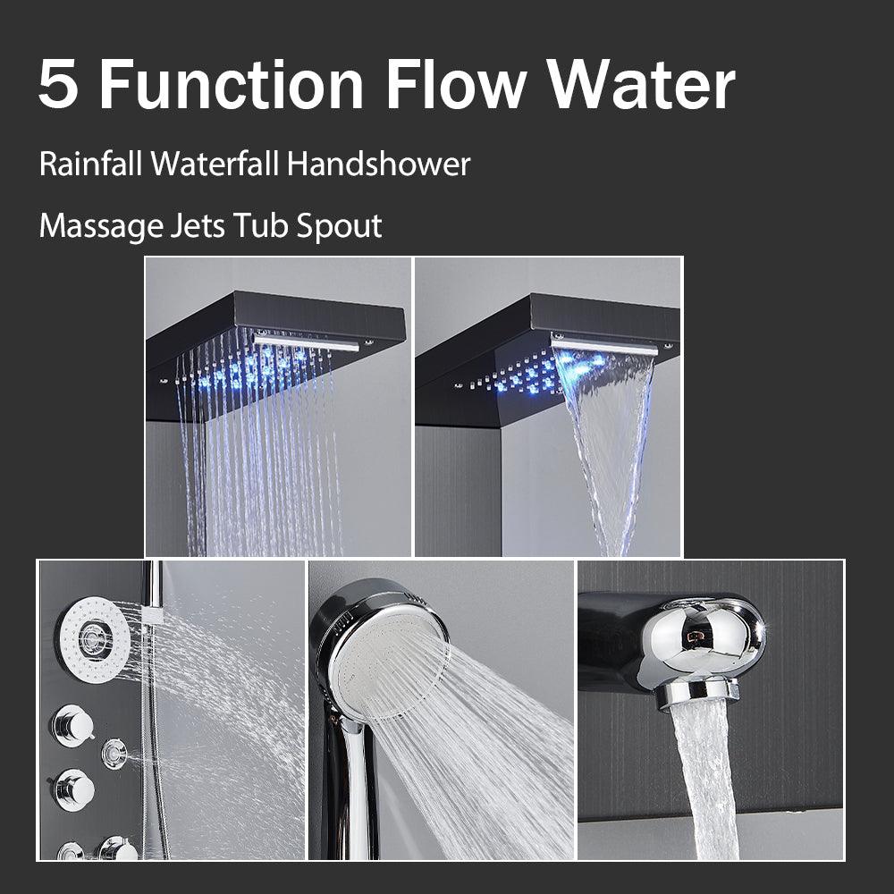 Faucet, Onyzpily, 8024, LED Light, Waterfall, In Wall, Spa Massage Sprayer, Black