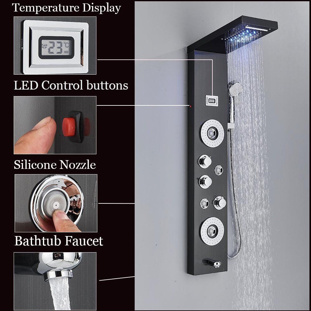 Faucet, Onyzpily, 8013, LED Light, Waterfall, In Wall, Spa Massage Sprayer, Black