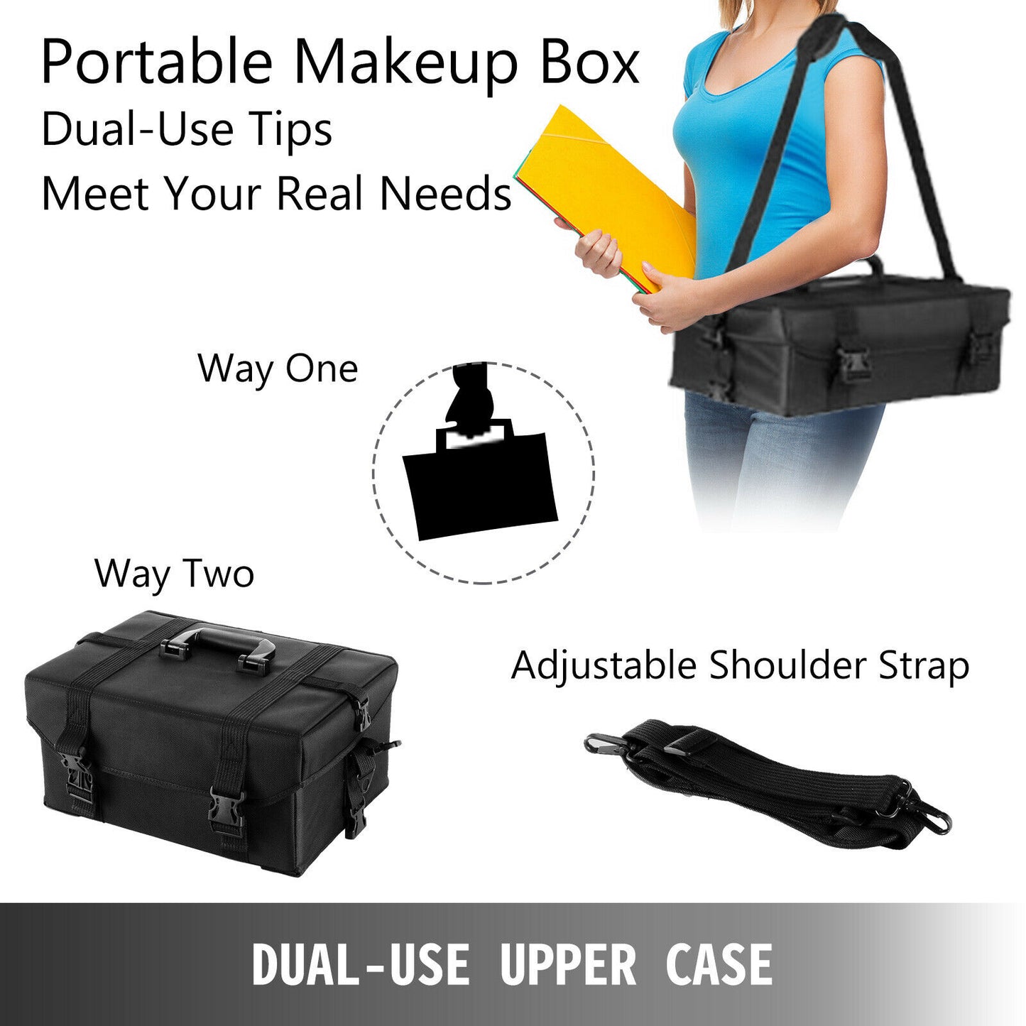 Makeup Organizer Professional Suitcase Large Cosmetic Storage Bag for Women with Detachable Trolley and Nail Beauty Tattoo Space (50x37x25cm)