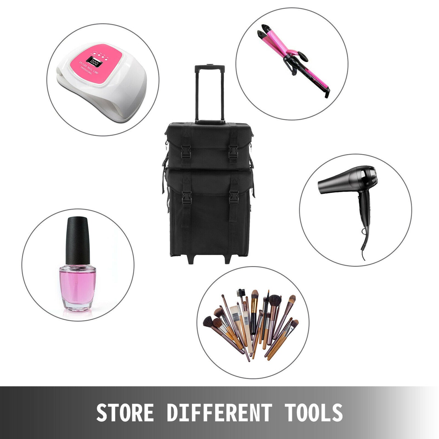 Organisateur de Maquillage Valise Professionnelle Grand Sac de Rangement Cosmétique pour Femme avec Chariot Amovible et Espace de Tatouage de Beauté des Ongles (50x37x25cm)