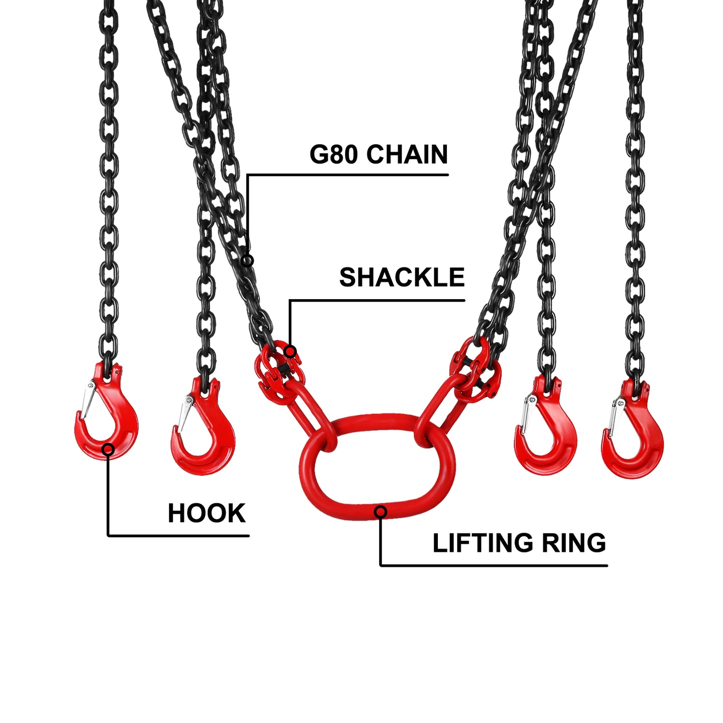 5 Ton Lifting Chain Sling, Heavy Duty 4 Leg with Grade Hooks, G80 Alloy Steel, 1.5M 3M 4M, 5/16"