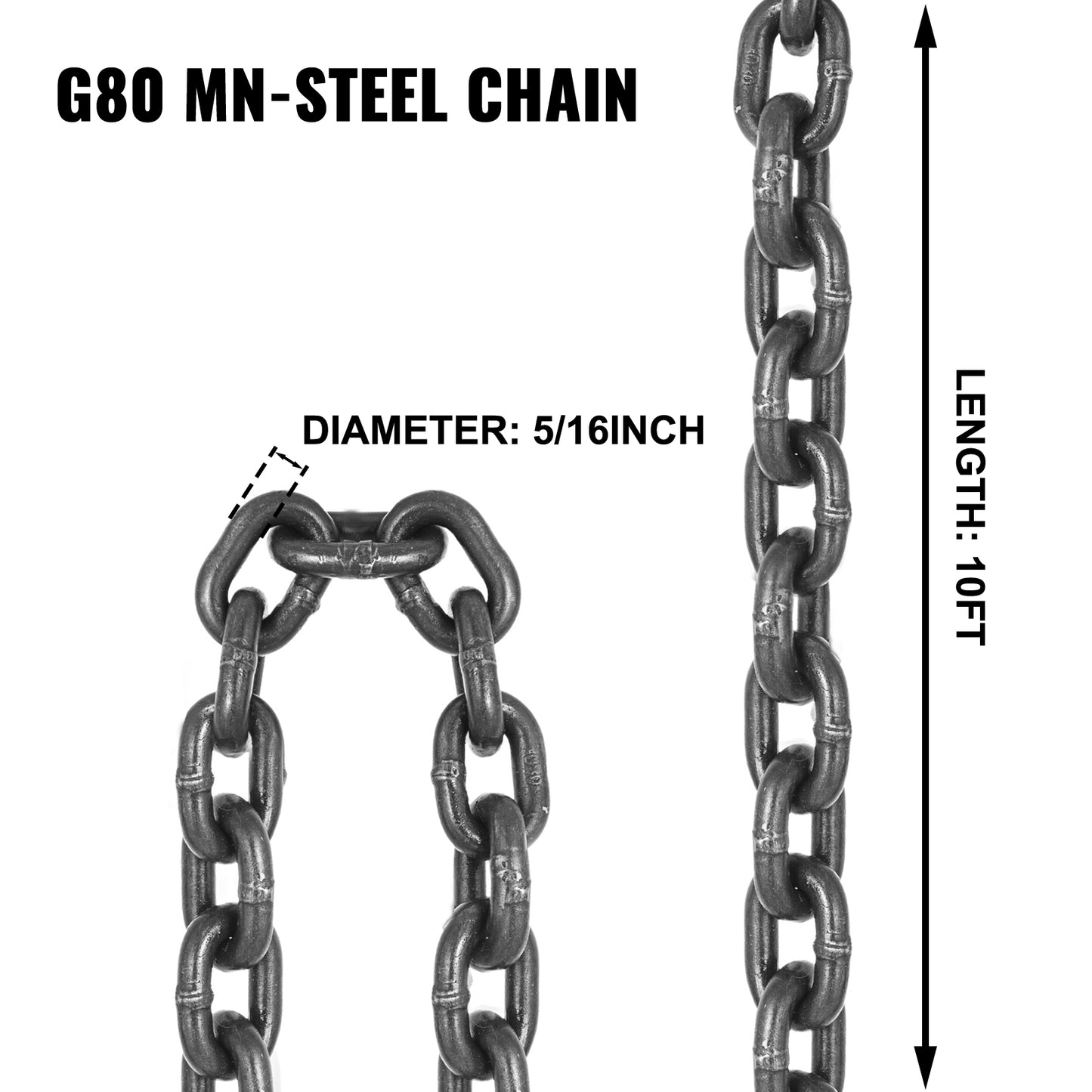 5 Ton Lifting Chain Sling, Heavy Duty 4 Leg with Grade Hooks, G80 Alloy Steel, 1.5M 3M 4M, 5/16"