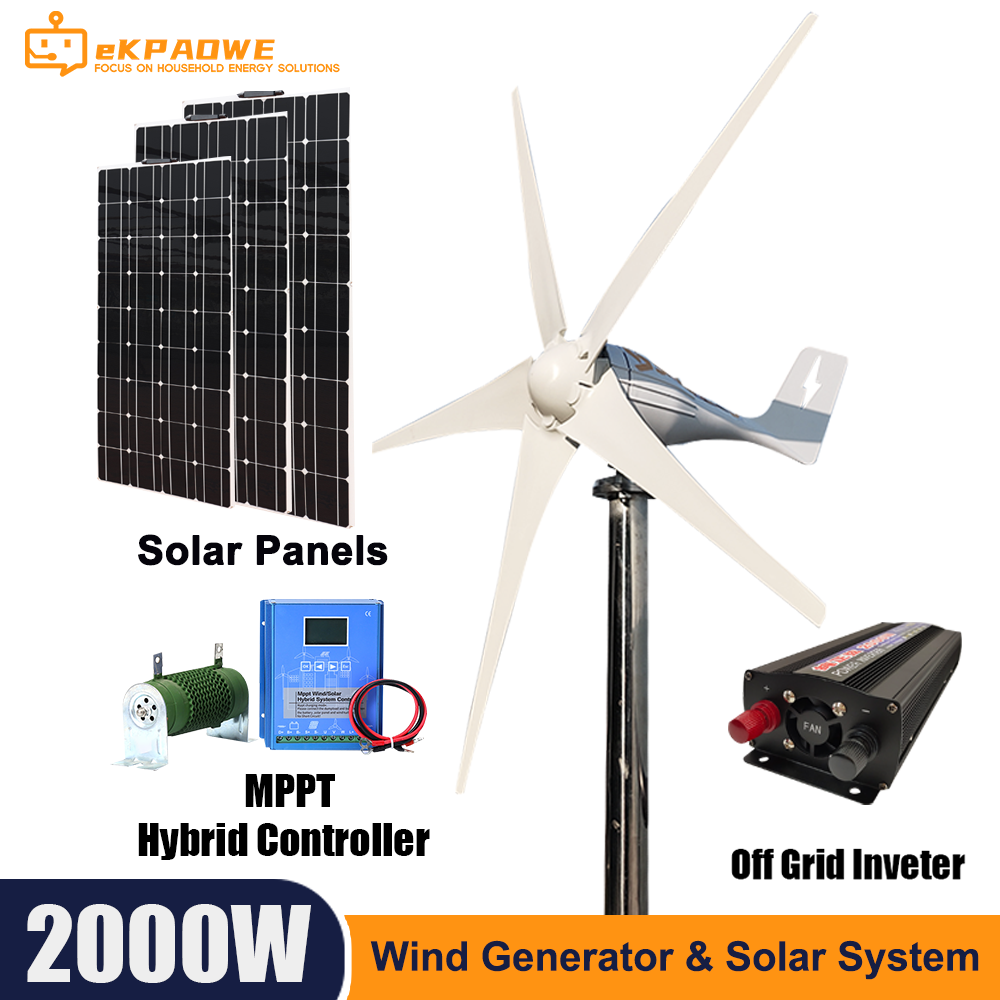 Low Noise 1000W 12V/24V Wind Turbine Solar Panels Inverter 12.8v100Ah LiFePo4 Battery Home Energy System - 50 characters