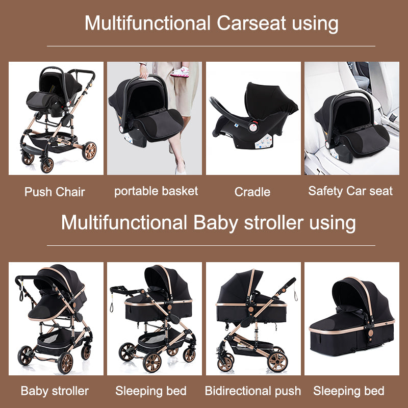 Stroller, Yazoco, 3 in 1, Folding Prams, Travel Carriage, Portable, Aluminum Frame, Grey