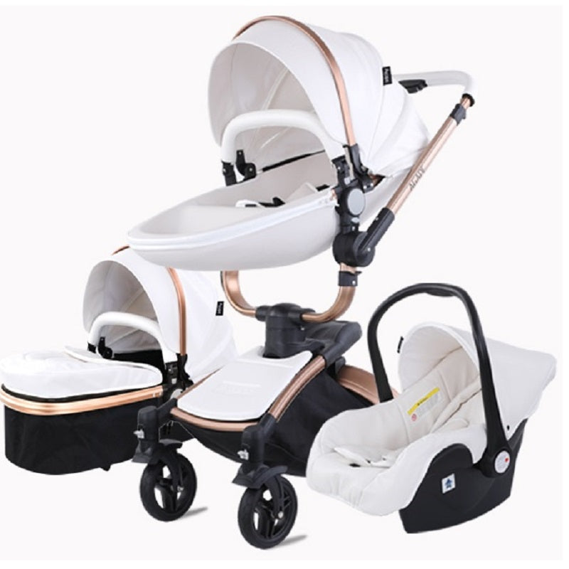 Baby Stroller, Luxury, High Landscape, Folding, Newborn, 3 in 1, White