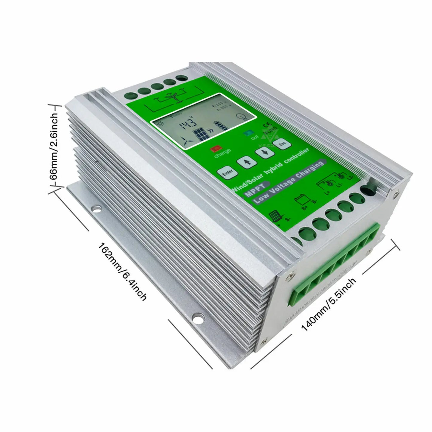 Solar controller, MPPT Hybrid, for Wind Turbine, LCD, 12-24V, 600-800W, Green