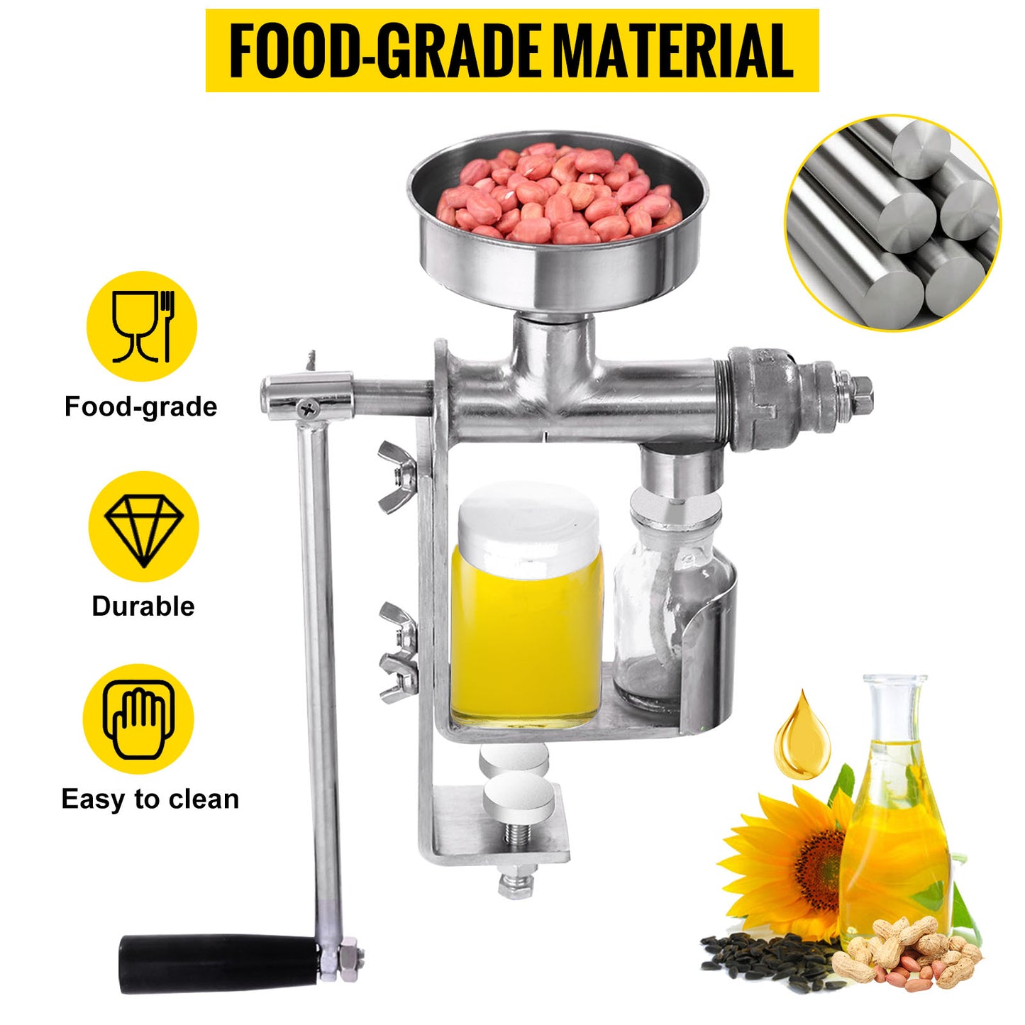 Stainless Steel Oil Press Machine for Home Use, Nut & Seed Expeller Extractor (304)