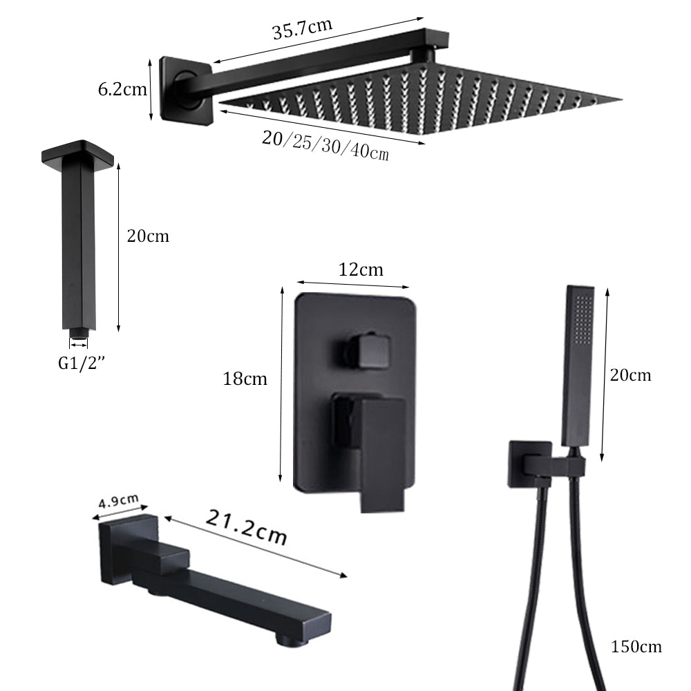 Colonne de douche, 20191225, 30 cm, Céramique, Acier inoxydable, Fixation murale, Noir mat