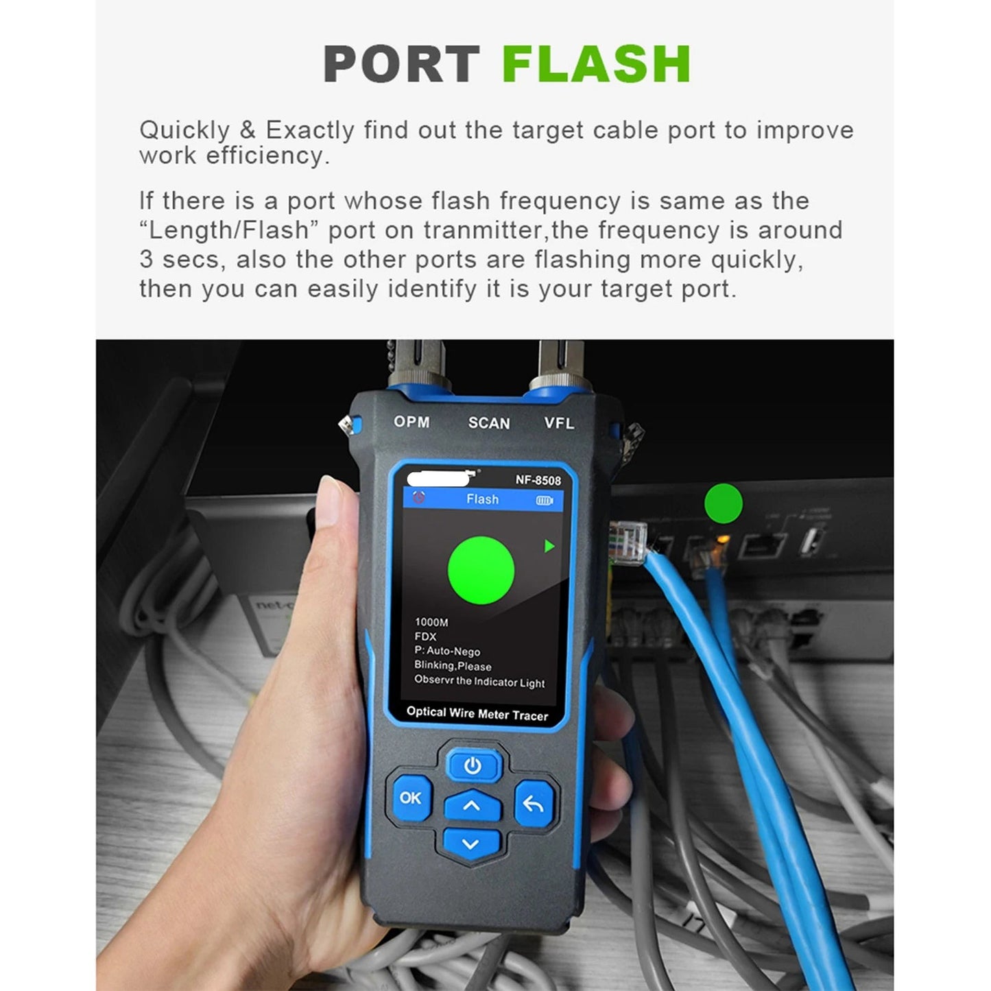 Multimeter, Optical Cable Tester, LCD Display, Rechargeable, Blue