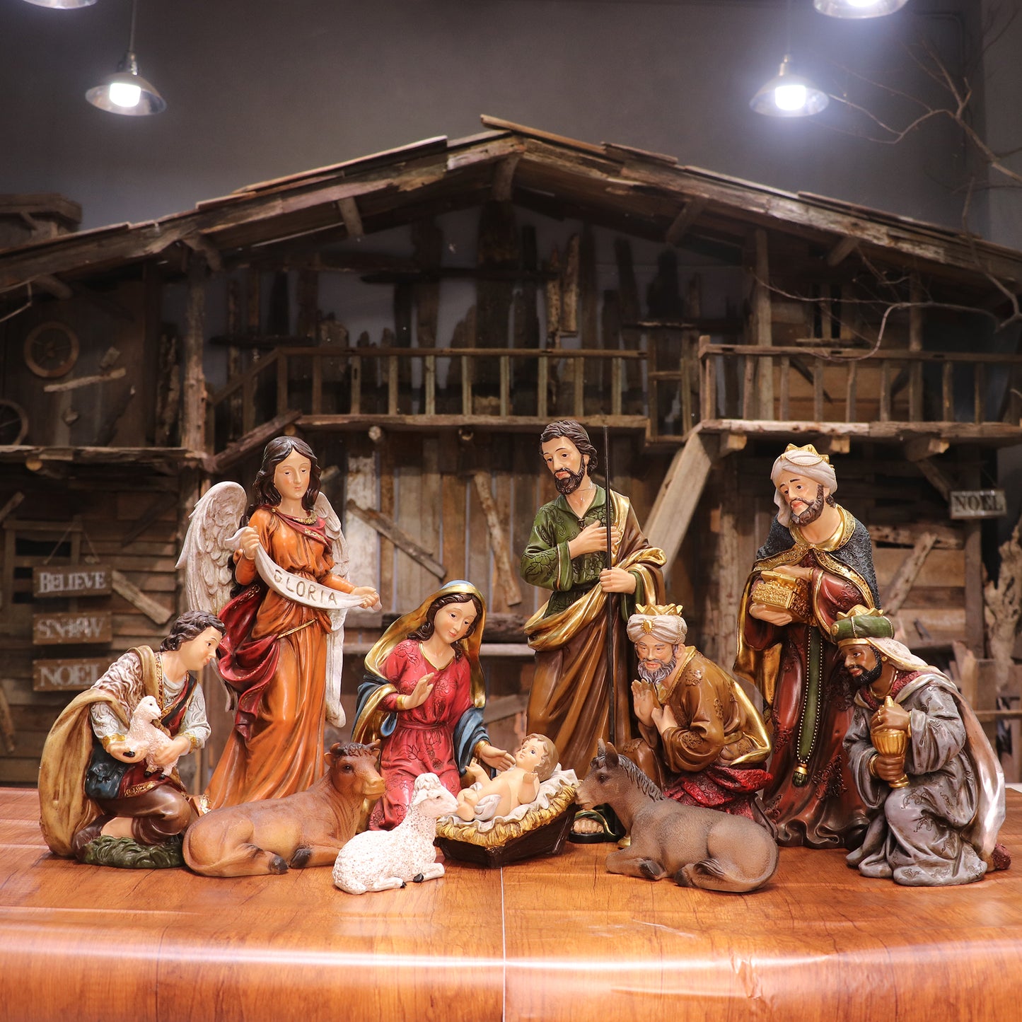 Ensemble de scènes de la Nativité, Statue de la Sainte Famille, ornement de berceau de noël, décoration de maison, 11 pièces, 16 pouces