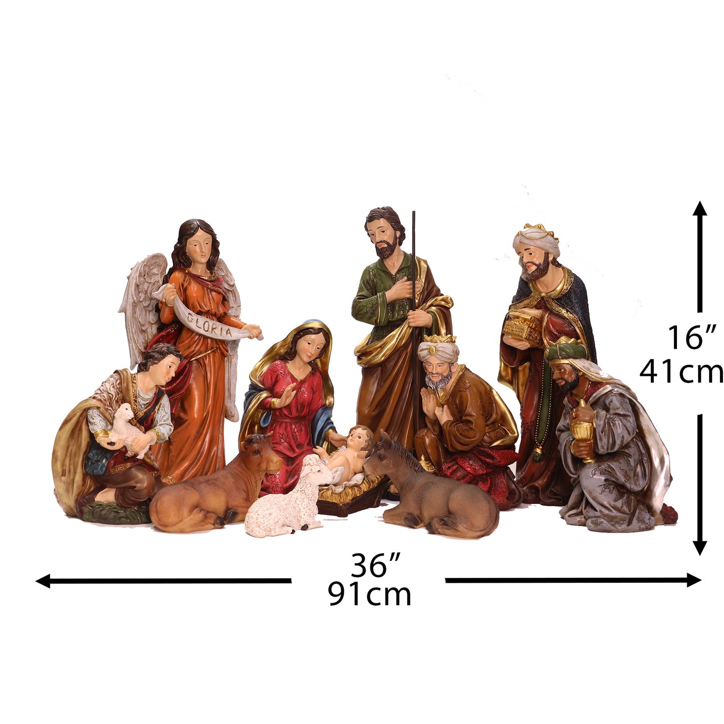 Set Scene de Naștere Statuie Sfânta Familie Ornament pentru Pătuț de Crăciun Decor 11 Piese 16"