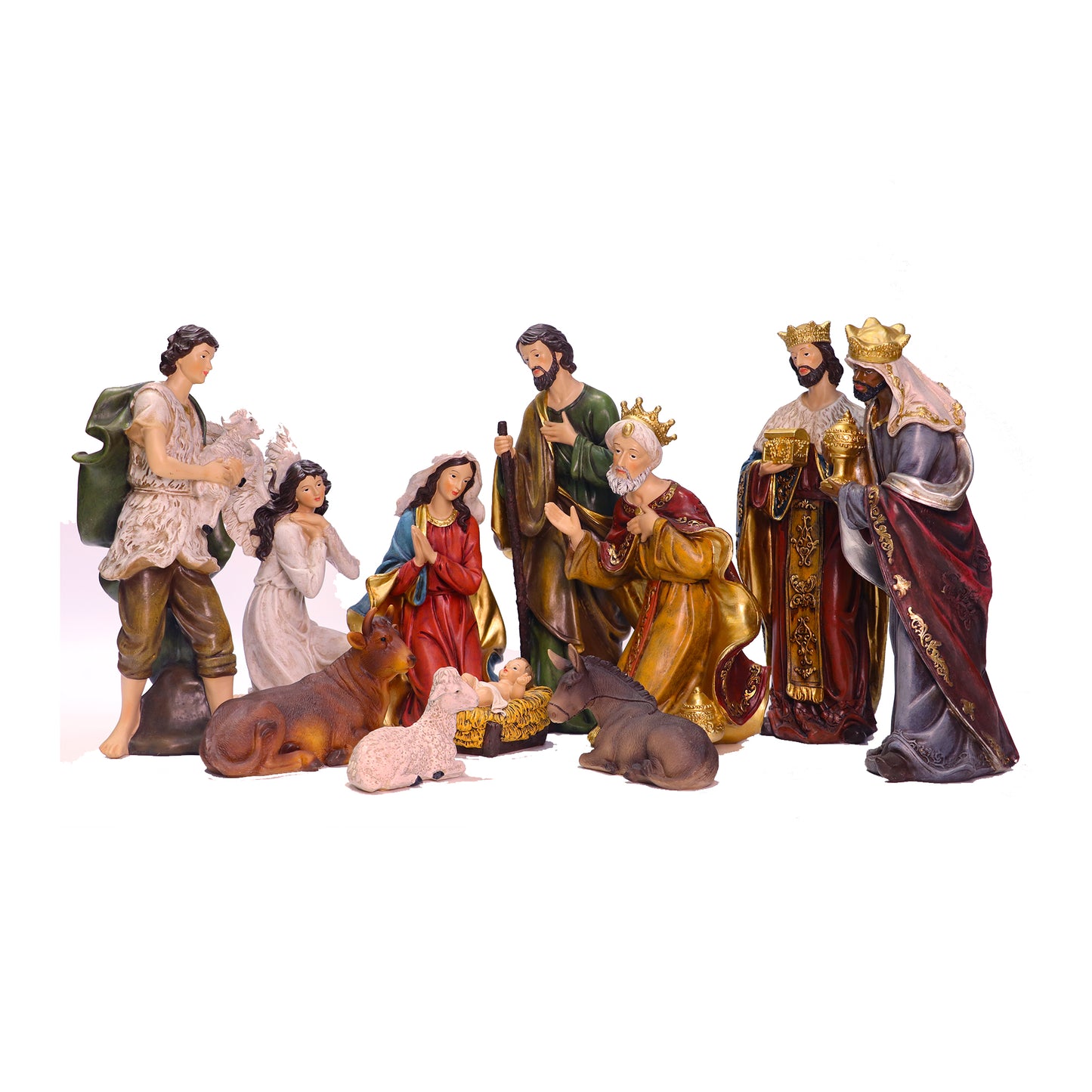 Grand ensemble de statues de la Nativité de 30,5 cm, sculpture de bébé Jésus, crèche de Noël, église, décoration de maison de vacances (11 pièces)