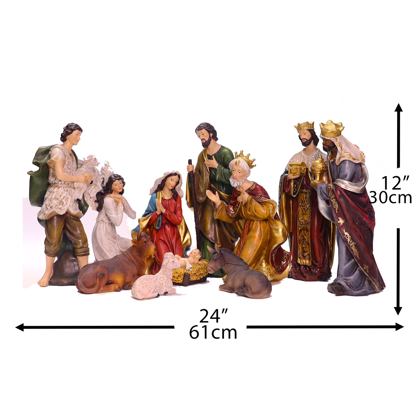 Large 12" Nativity Set Statue Sculpture Baby Jesus Manger Christmas Crib Church Holiday Home Decoration (11 Pieces)