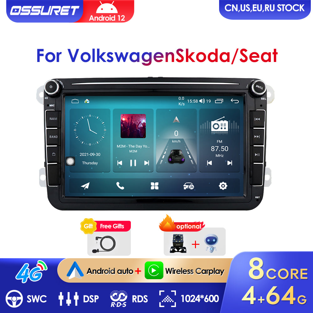 Car Multimedia Player, Ossuret, Head Unit, Android, 4GB, 64GB, Black