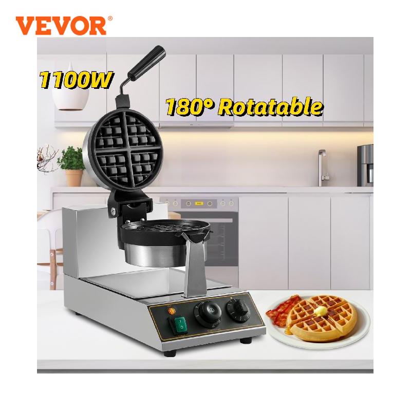 Electric Double Sided Waffle Maker 1100W Nonstick Rotating Oven with 180° Plates