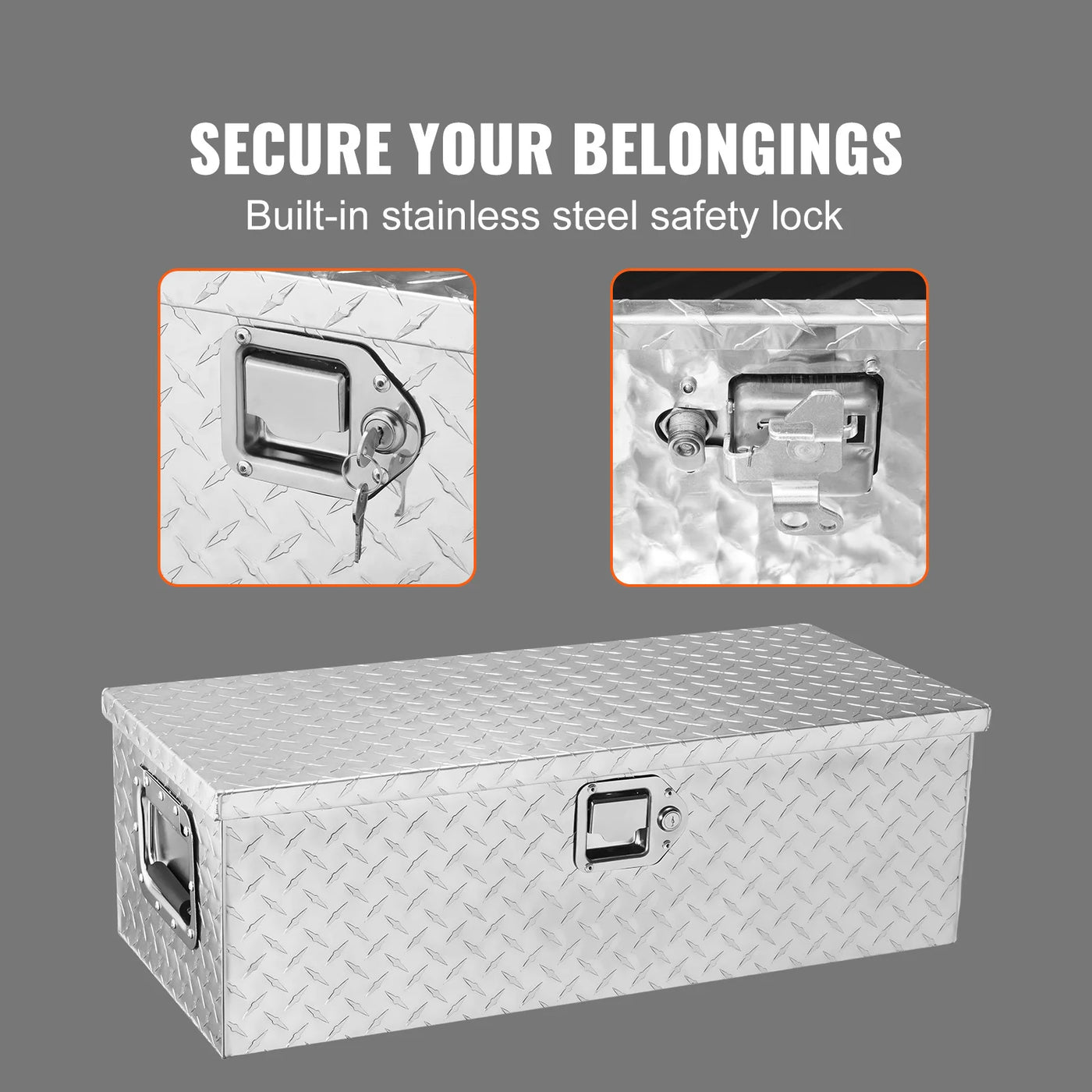 Truck Tool Box, Aluminum Alloy Locking Storage, 39x13x9.6 cm, Silvery