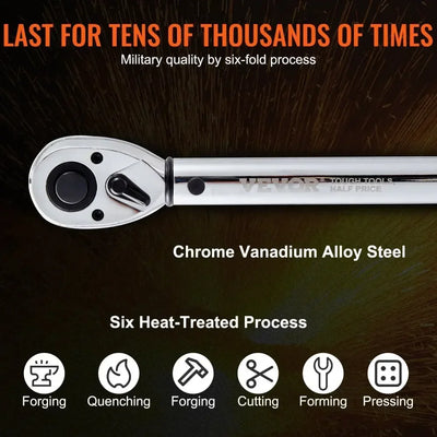 Mechanical Torque Wrench, 56.5cm, 34-340Nm, Chrome-Plated, Silver