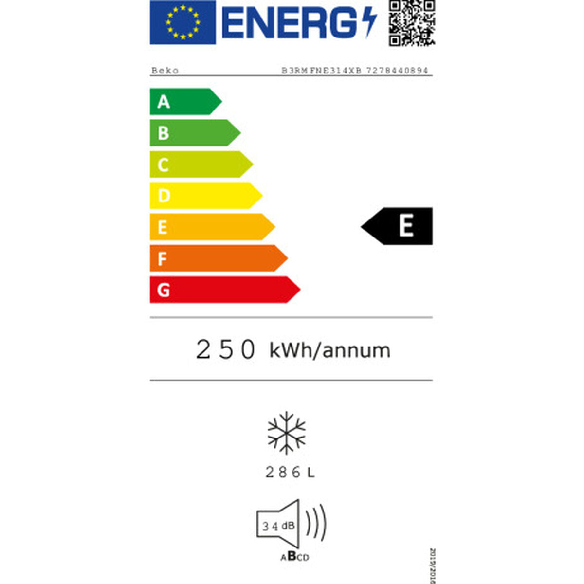 Congelator BEKO B3RMFNE314XB Oțel 185 x 60 cm