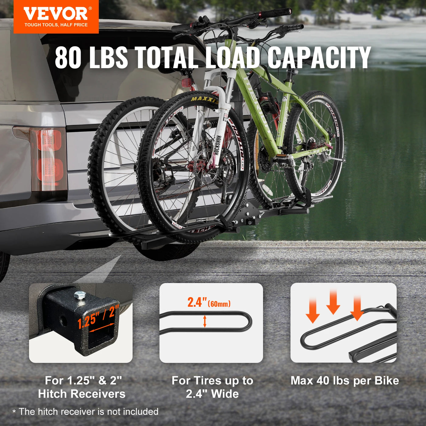 Hitch Bike Rack, 4x150 kg Capacity, Black
