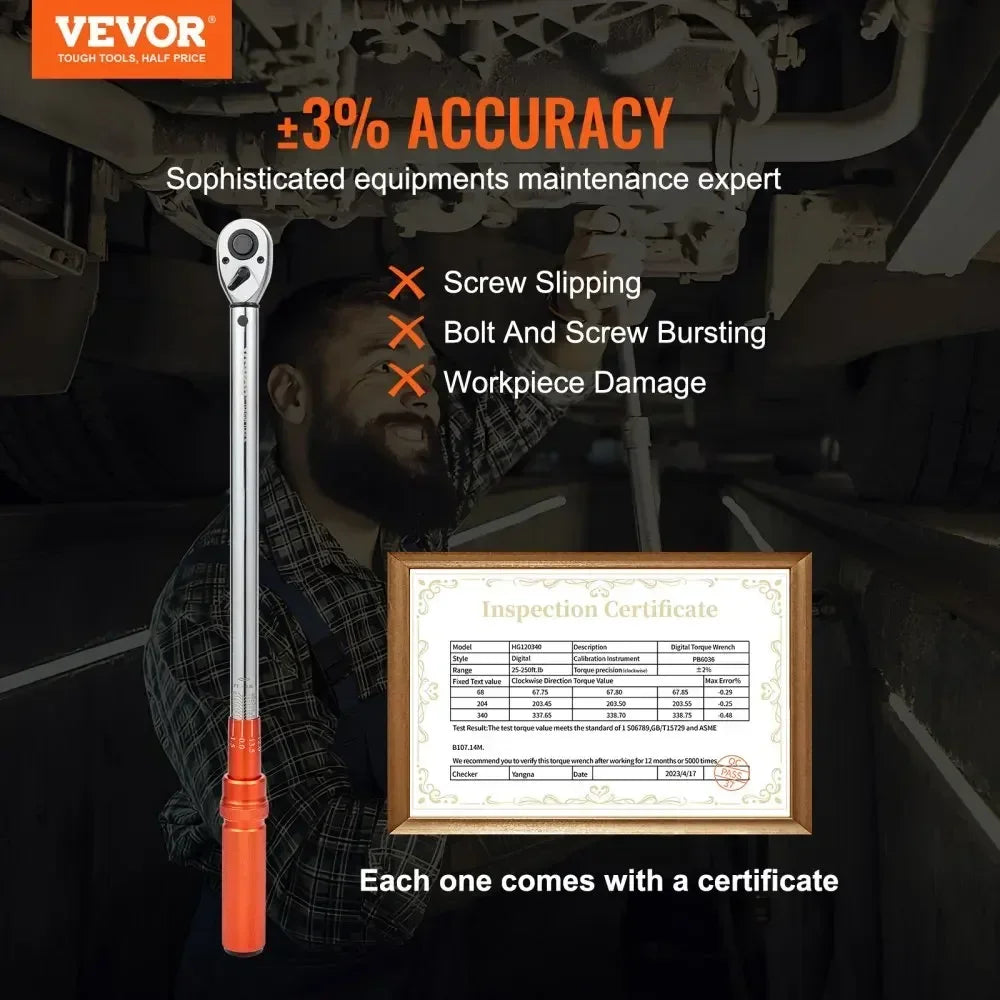 Mechanical Torque Wrench, 56.5cm, 34-340Nm, Chrome-Plated, Silver