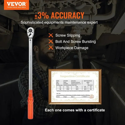 Mechanical Torque Wrench, 56.5cm, 34-340Nm, Chrome-Plated, Silver