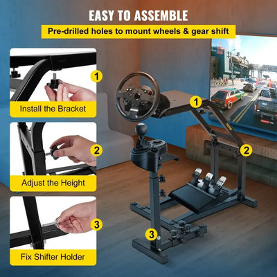 Racing Wheel Stand, Adjustable Carbon Steel Frame, Black
