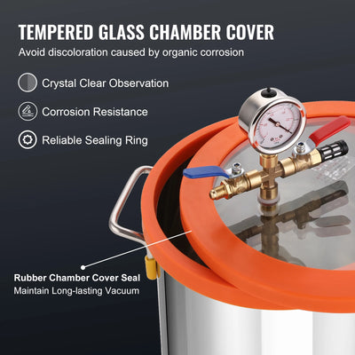 Vacuum Chamber and Pump Kit, 3.5 CFM, 3-Gallon, Tempered Glass Lid