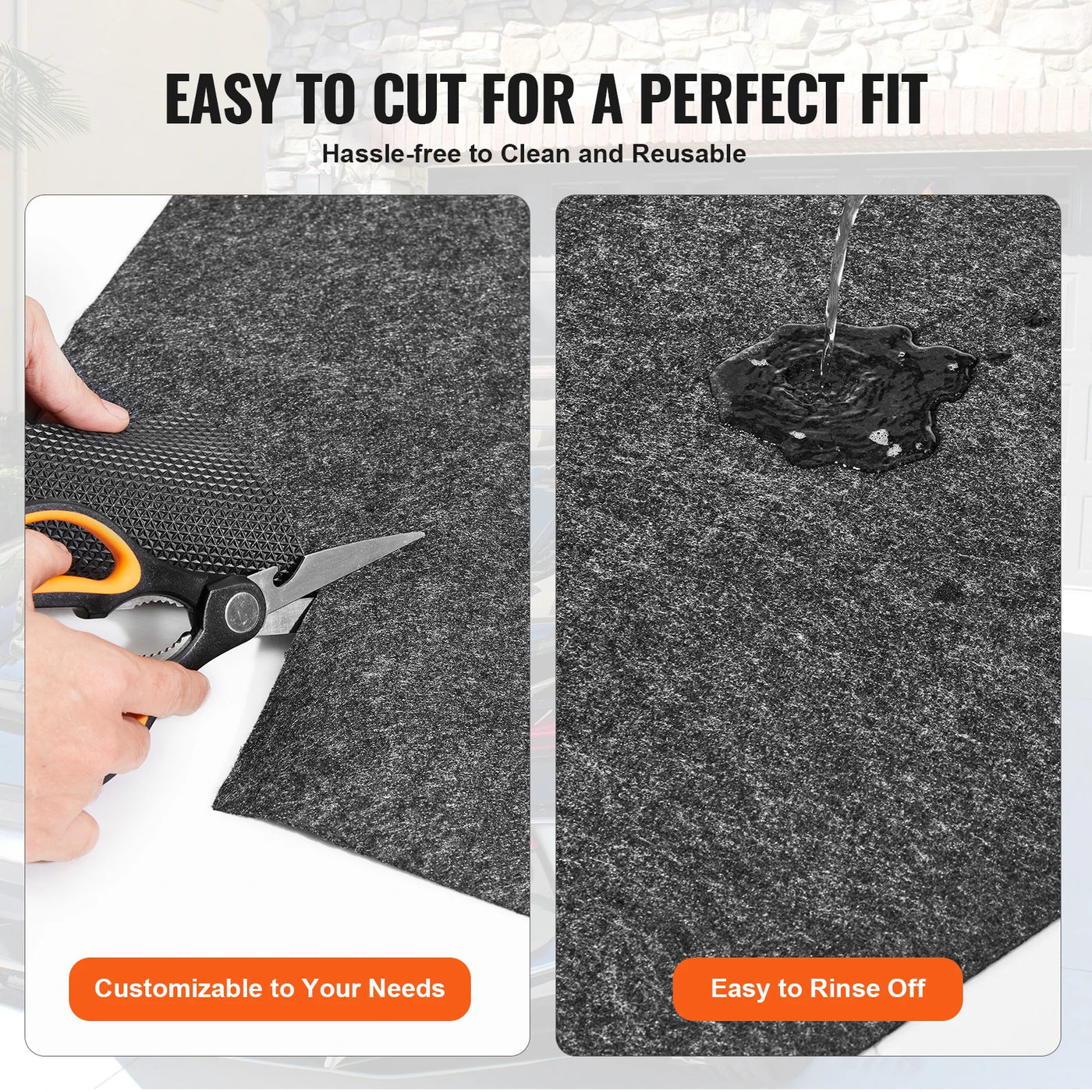 Waterproof Garage Floor Mat, Heavy Duty Containment Mat, Strong Grip, 7.4ftx17ft, Gray-Black