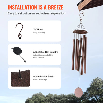 Wind Chimes, 45", Deep Tone, Outdoor Garden Decor, Bronze