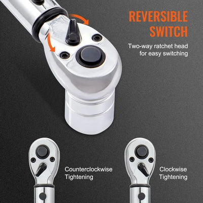 Mechanical Torque Wrench, 56.5cm, 34-340Nm, Chrome-Plated, Silver