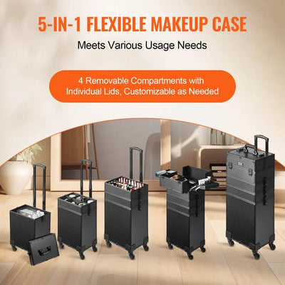 Makeup Case, Large Capacity, 4 Compartments, Black