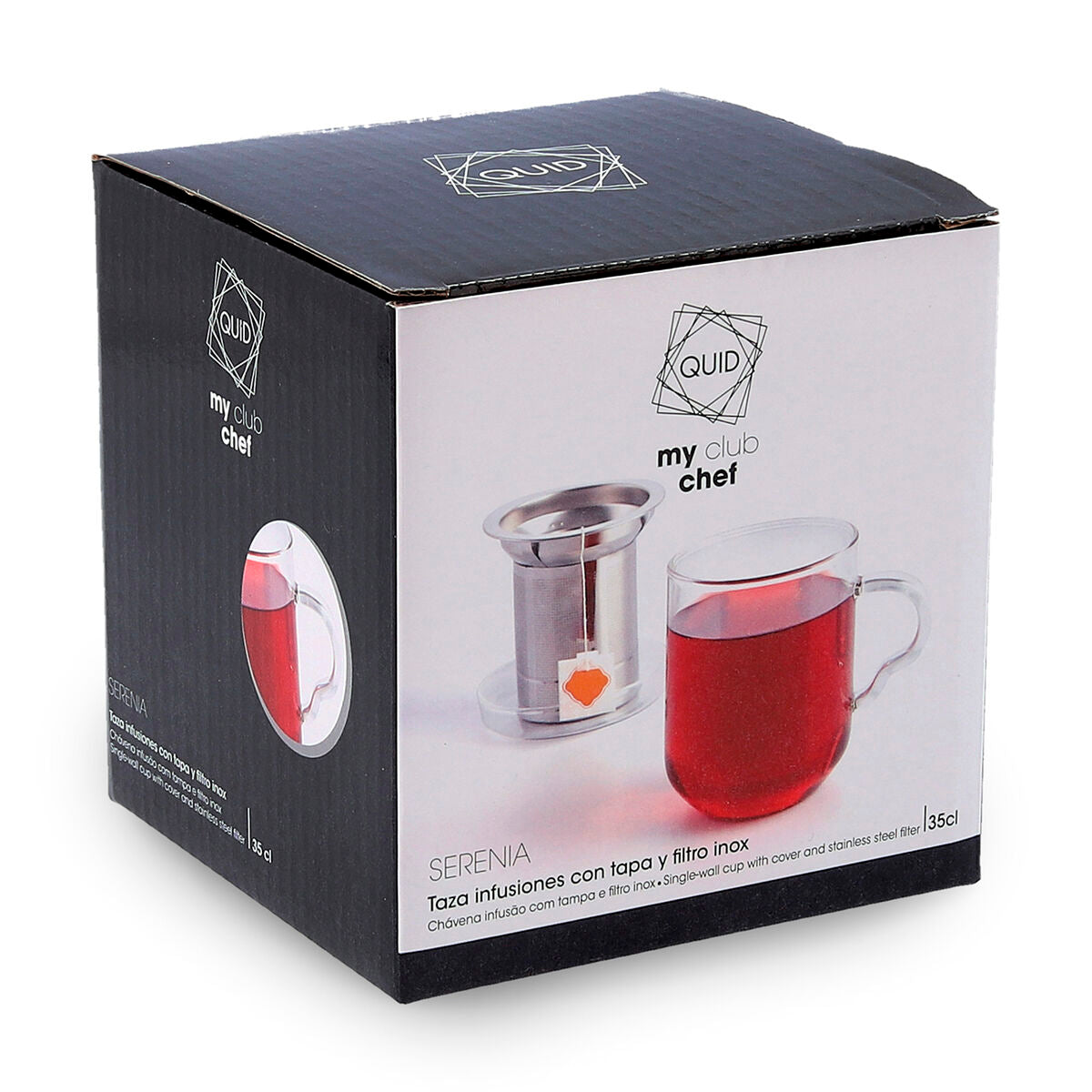 Cup with Tea Filter Quid Serenia Transparent Glass Stainless steel 350 ml (12 Units)