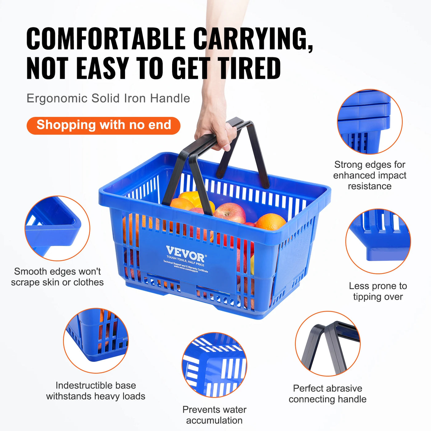 Shopping Basket Set, 24L, Plastic, With Handle and Stand, Blue
