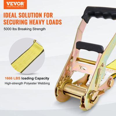 Ratchet Tie Down Straps, 5000 lbs Strength, Double J Hooks, 2 x 27 inch, 4pcs, Polyester, Yellow