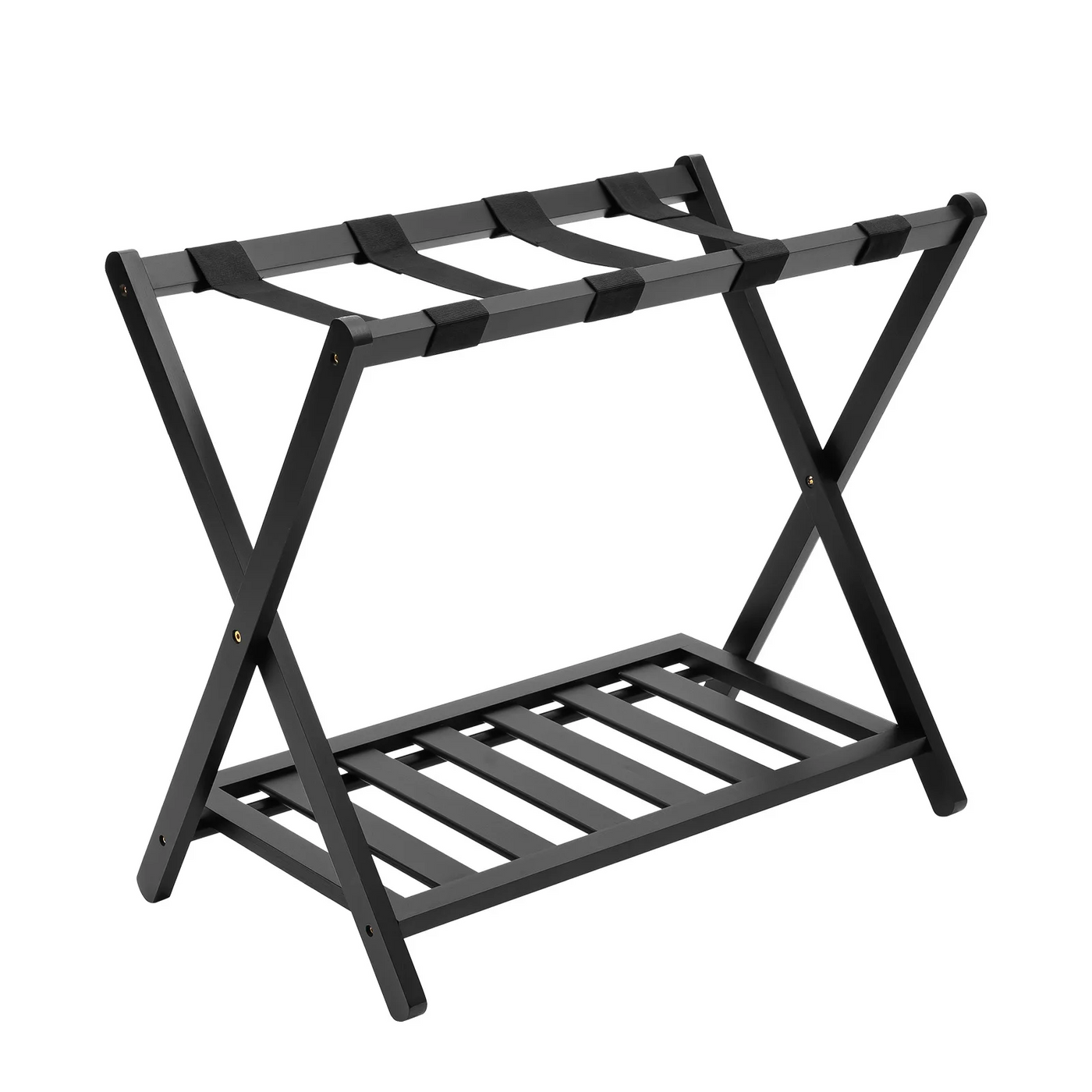 Luggage Rack, Foldable Metal Frame, Nylon Straps, Shoe Shelf, Black