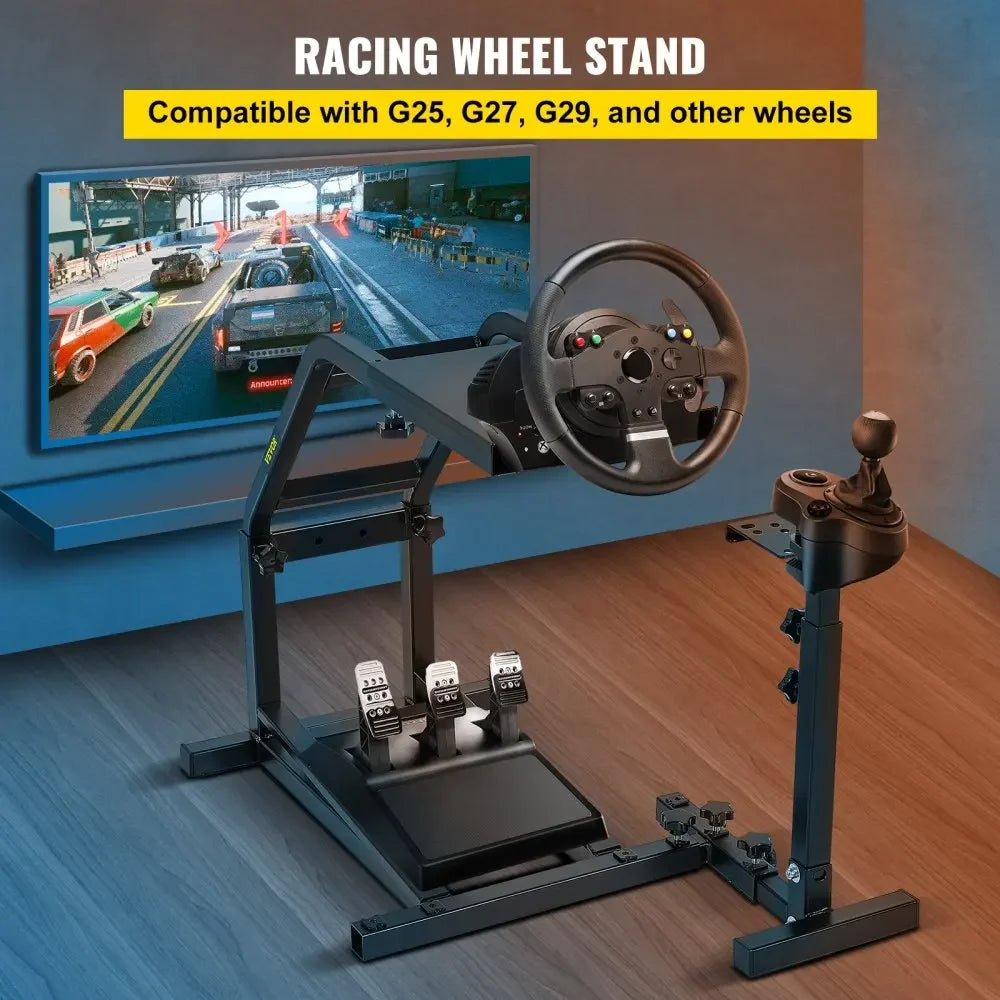 Racing Wheel Stand, Adjustable Carbon Steel Frame, Black