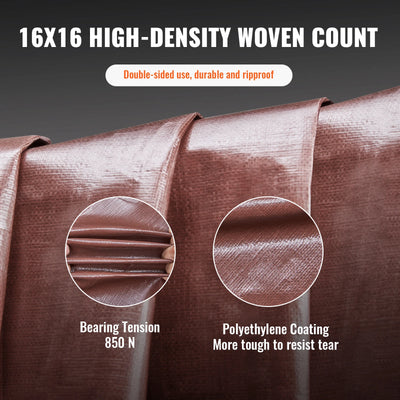 Waterproof Tarp, 16 Mil Thick Polyethylene, Tear-Resistant Tarpaulin Cover, 12x20ft, Brown