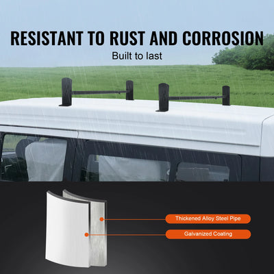 Van Ladder Rack, Alloy Steel, 2 PCS, Adjustable, Black
