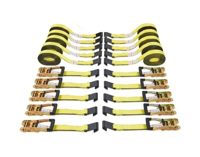 Ratchet Tie Down Straps, 10000Lbs Breaking Strength, Heavy Duty Track Spring Fittings, 10pcs, Yellow