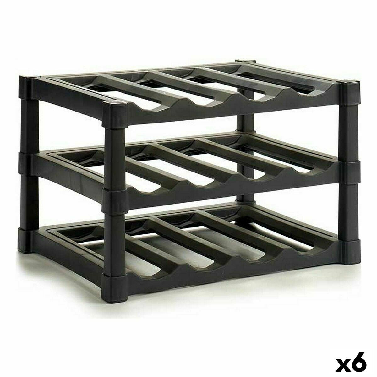 Suport pentru Sticle Negru Plastic 39 x 30 x 28 cm (6 Unități)