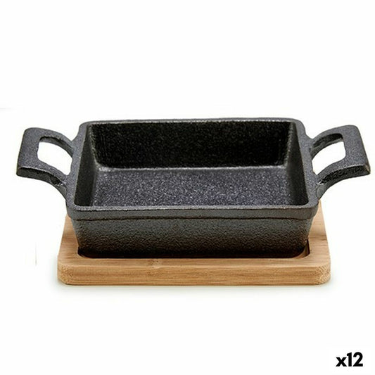 Crăticioară pentru servit tapas Maro Negru Bambus Fier 19 x 5 x 14 cm (12 Unități)