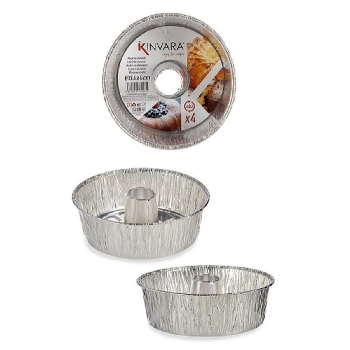 Set of Cake Tins Silver Aluminium 19,5 x 19,5 x 6 cm 4 Pieces (12 Units)