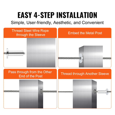 Protector Sleeves, Stainless Steel, Cable Railing Kit, T316 Steel, 121JBYP, Silver