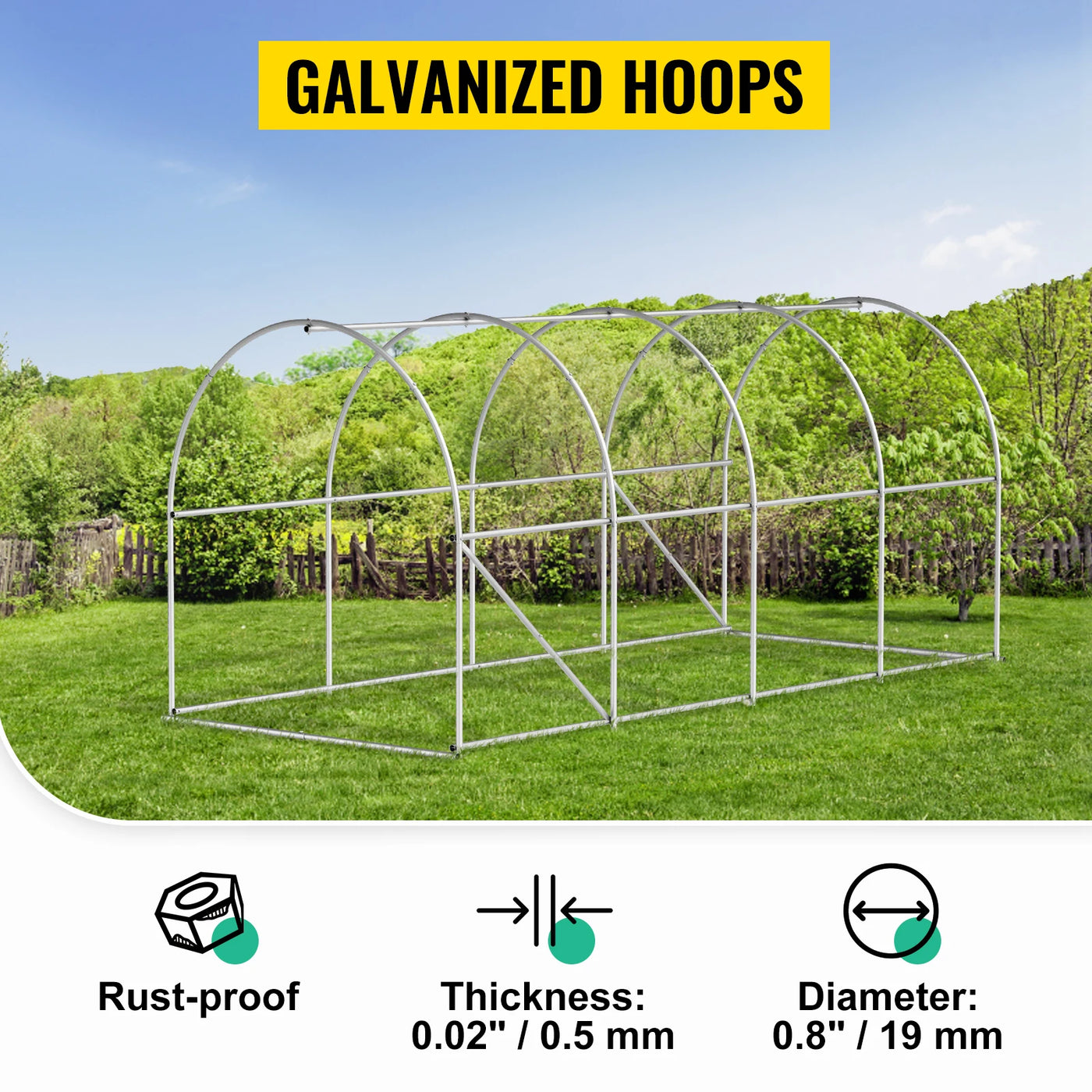 Walk-In Tunnel Greenhouse, Galvanized Frame, Waterproof Cover, 15x7x7 ft, Green