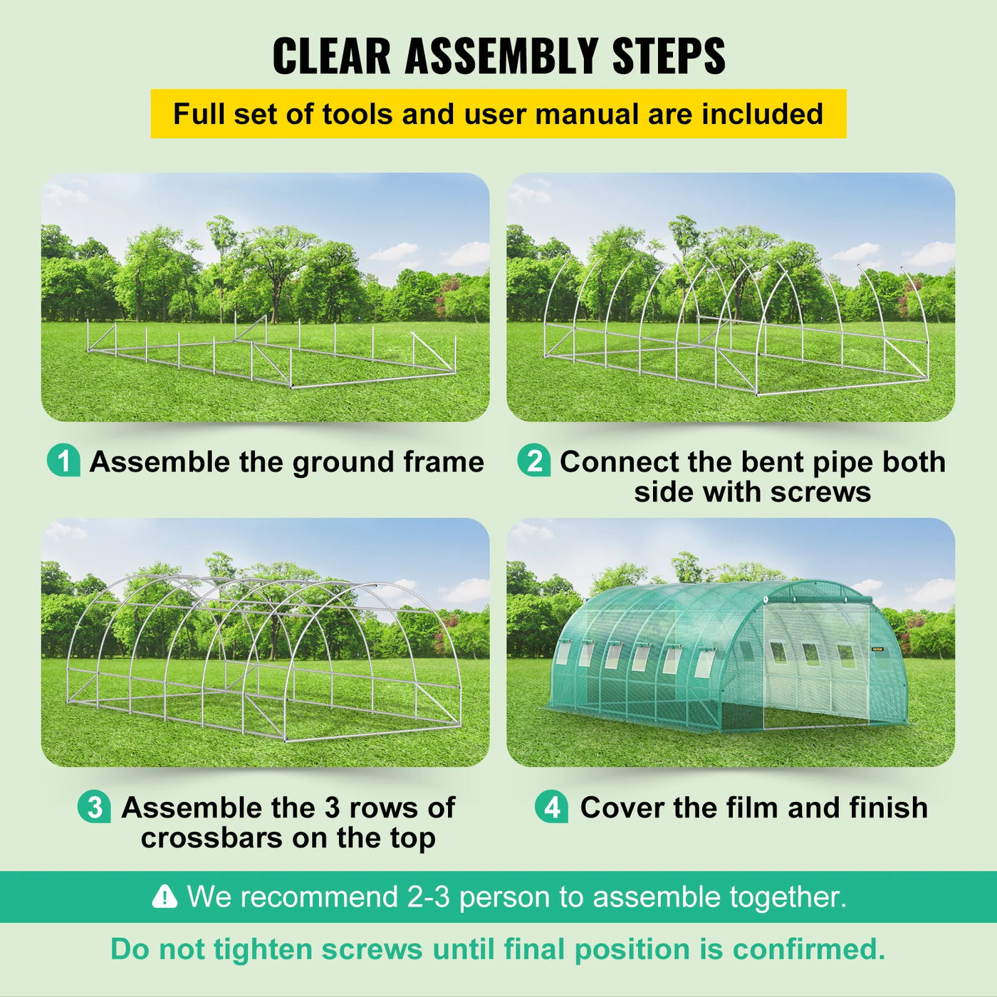 Tunnel Greenhouse, 10-7-7, Galvanized Frame, Waterproof PE, Green