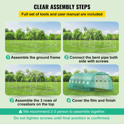 Tunnel Greenhouse, 10-7-7, Galvanized Frame, Waterproof PE, Green