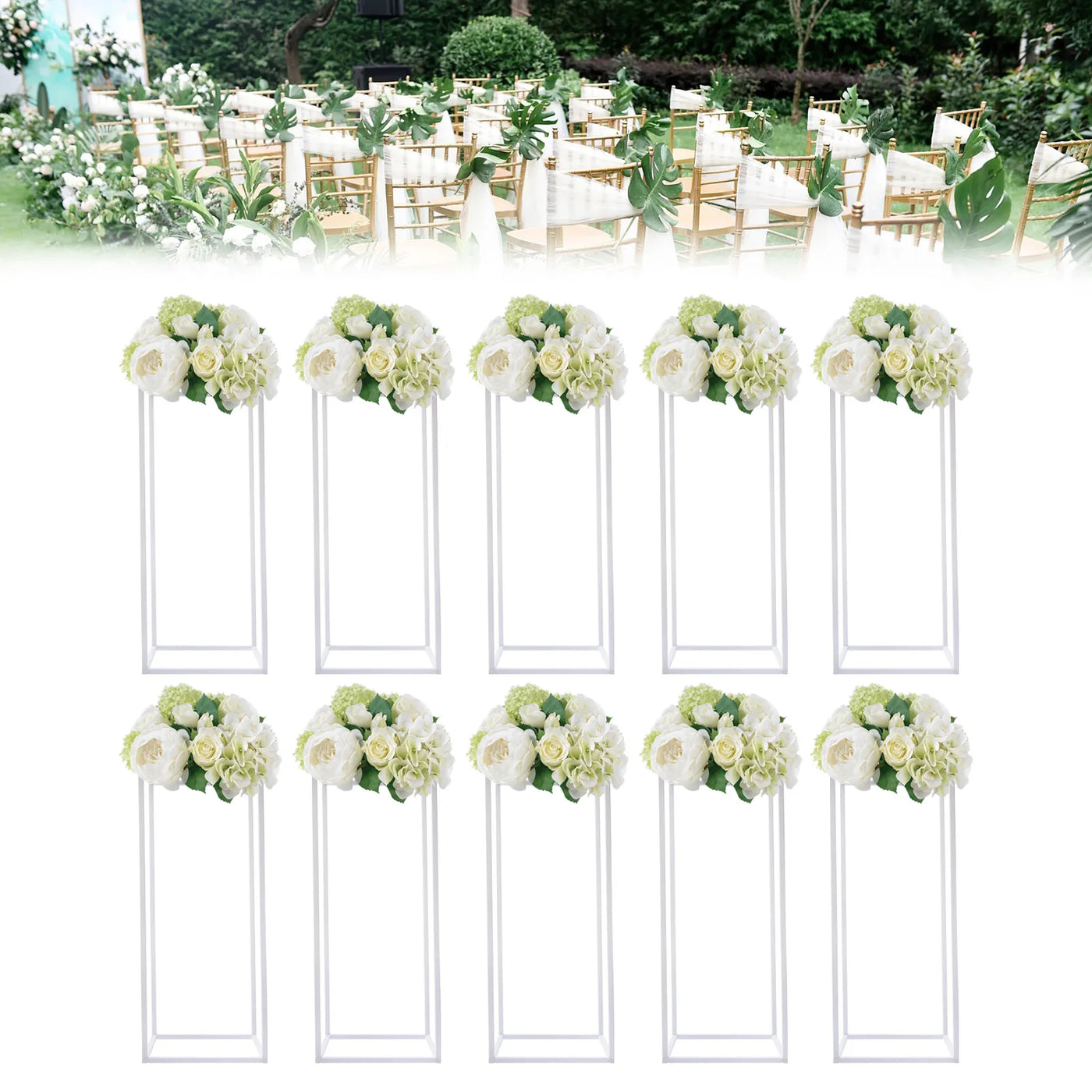 Flower Stand Set, 10 Pieces, Carbon Steel, 5kg Load Capacity, White