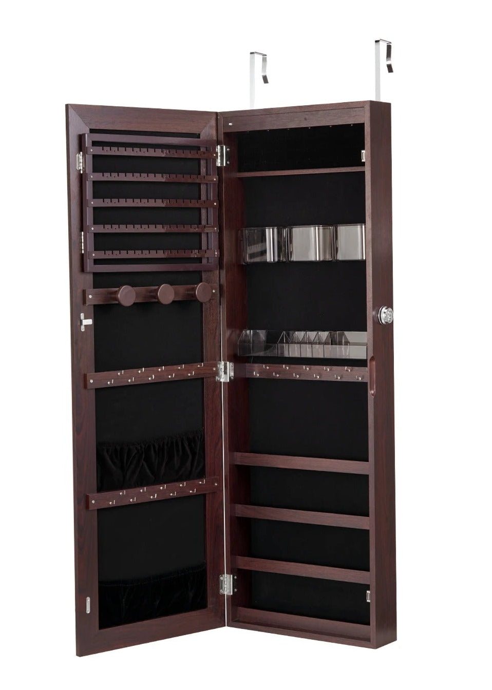 Mirror Jewelry Cabinet, Lockable, Armoire with Full-Length Mirror, Wall Door Mounted, 42.5in, Brown